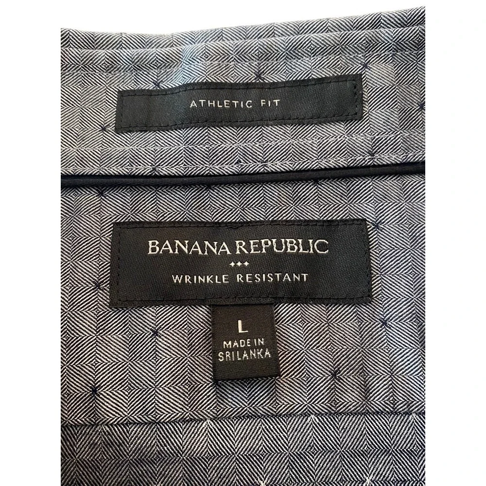 Banana Republic L Dress Shirt Athletic Fit Wrinkle Resistant‎ Gray Black Woven